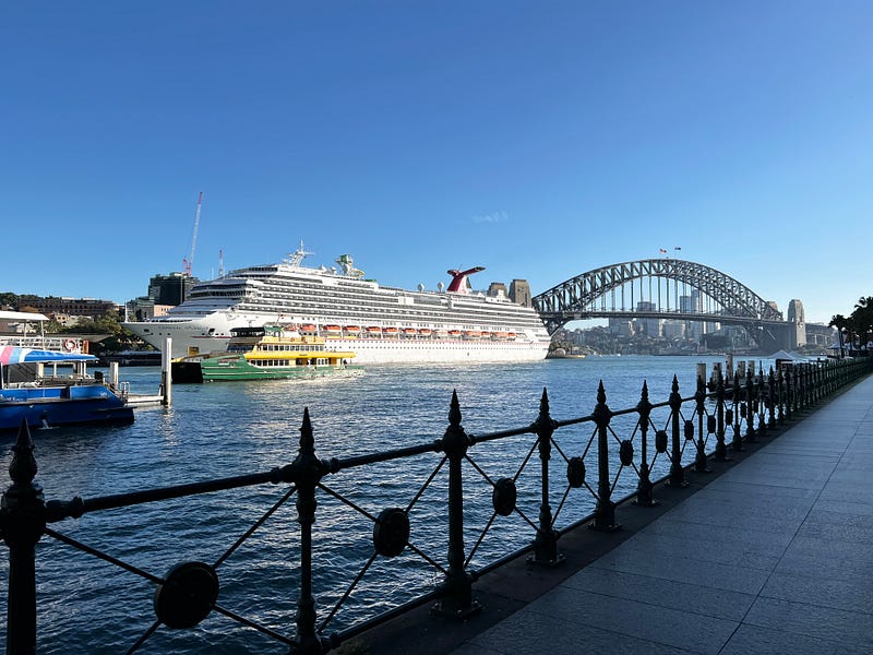 郵輪返回雪梨港大橋合影