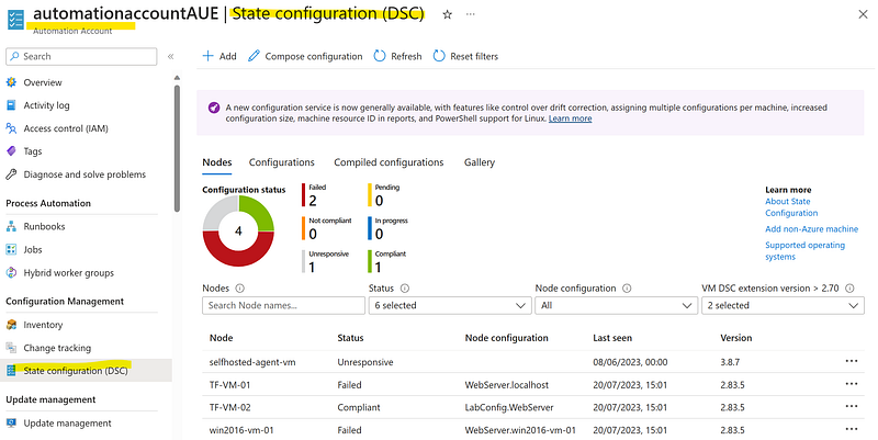 Azure Automation DSC 配置介面
