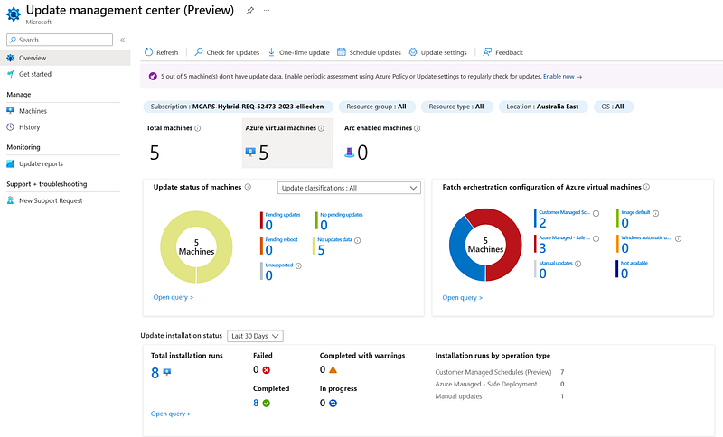 Azure更新管理中心服務界面
