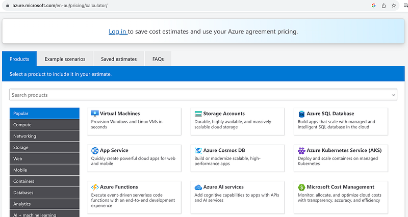Azure雲端服務價格計算工具