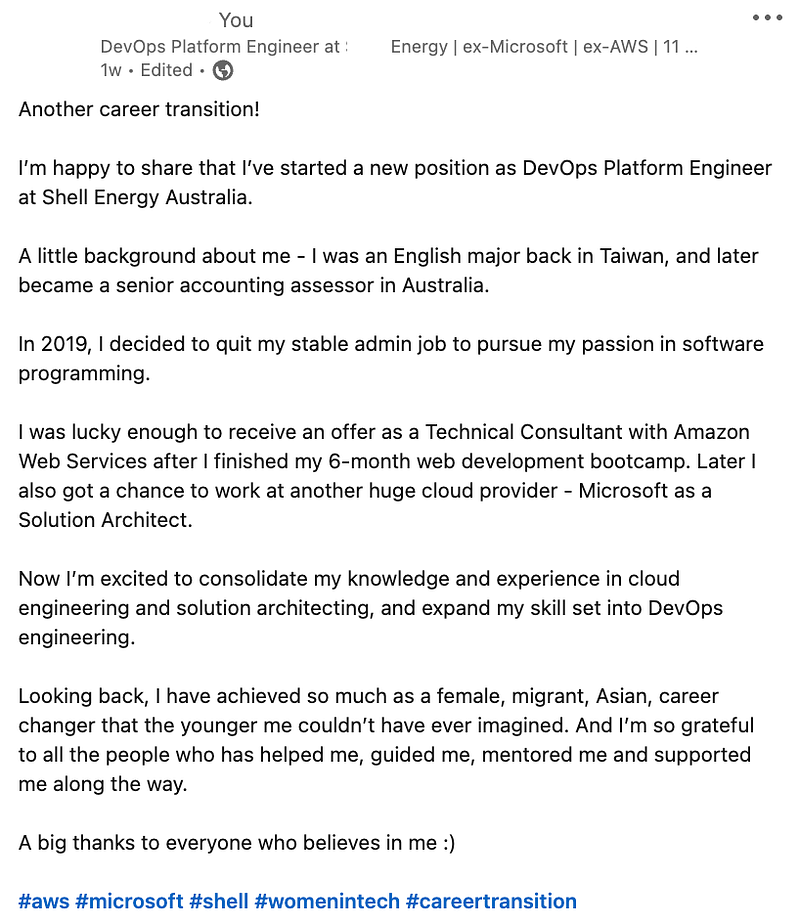 LinkedIn轉職經驗分享文章