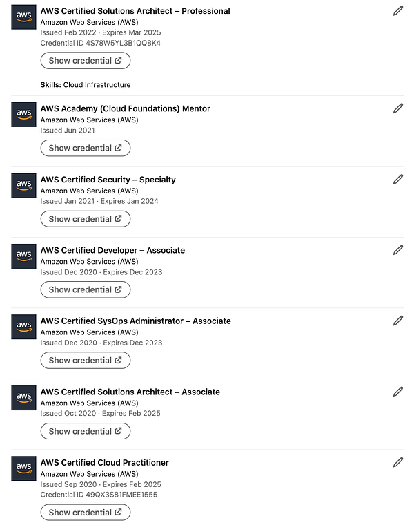 AWS雲端證照成就展示