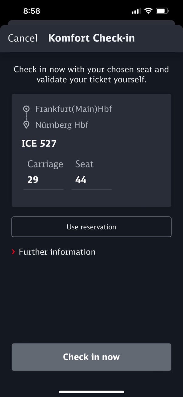 德鐵 DB App 電子座位預訂