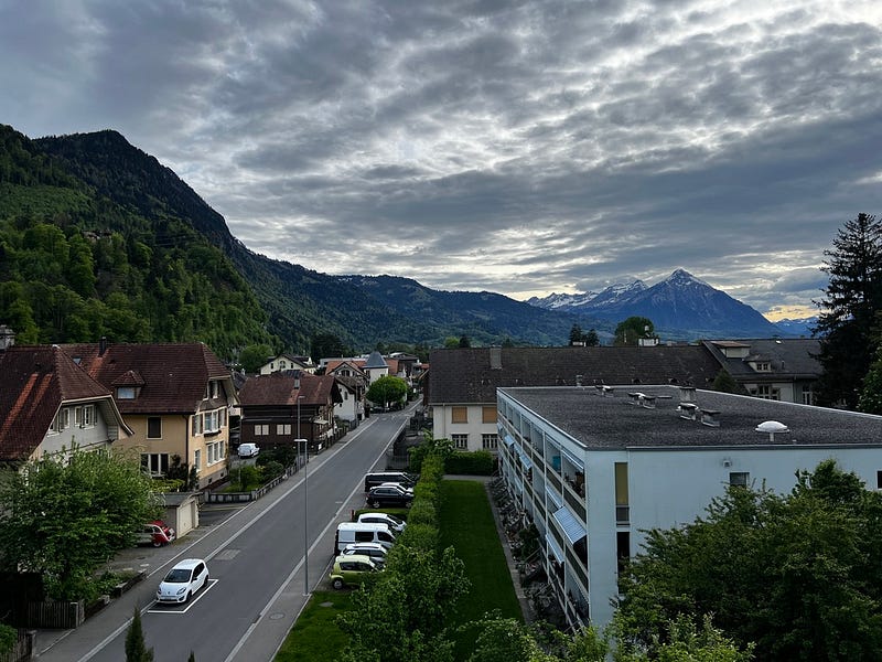 旅館單人房窗外山景